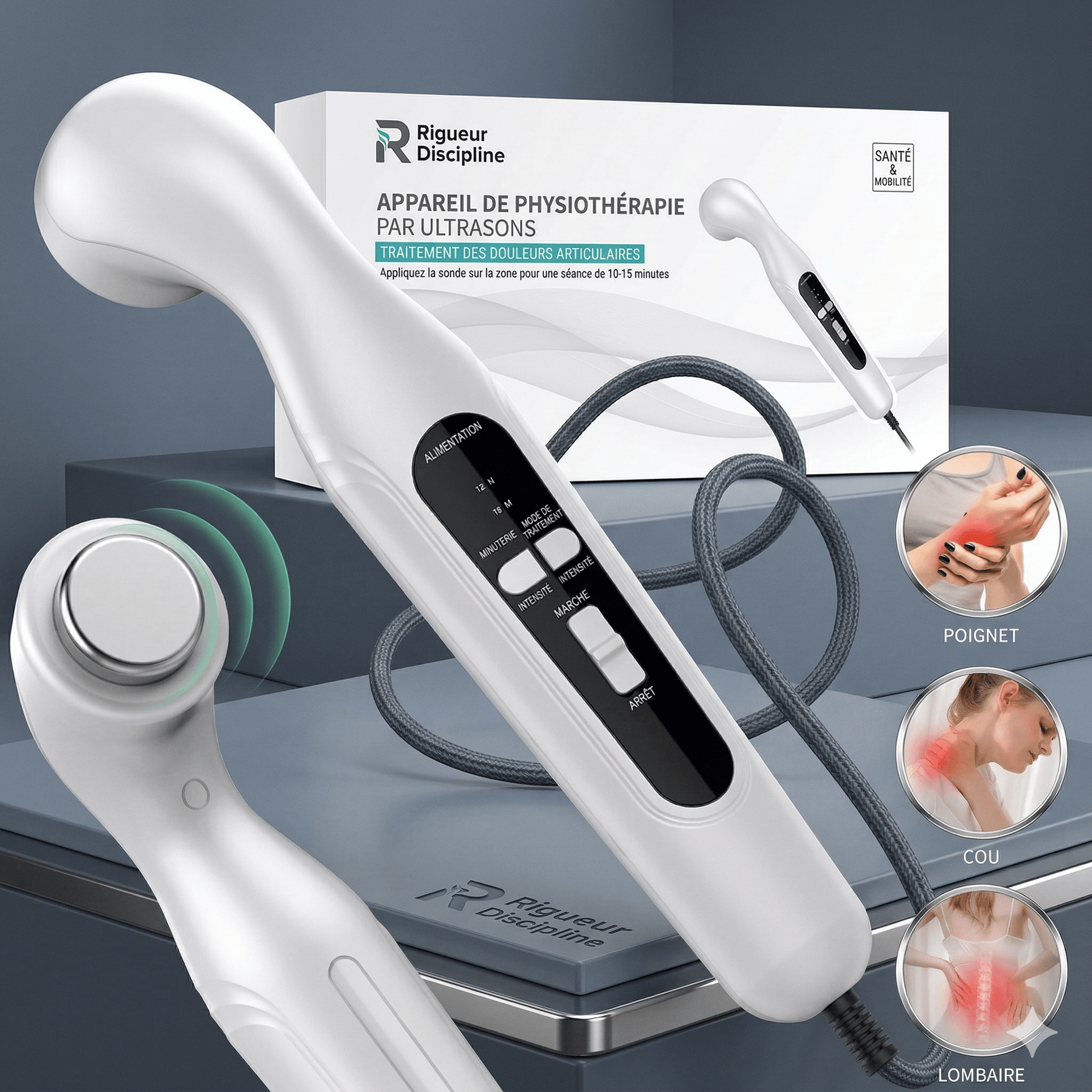 Appareil de physiothérapie par ultrasons Physio-Tech Ultrasons pour soulager douleurs au cou, poignet et lombaire.