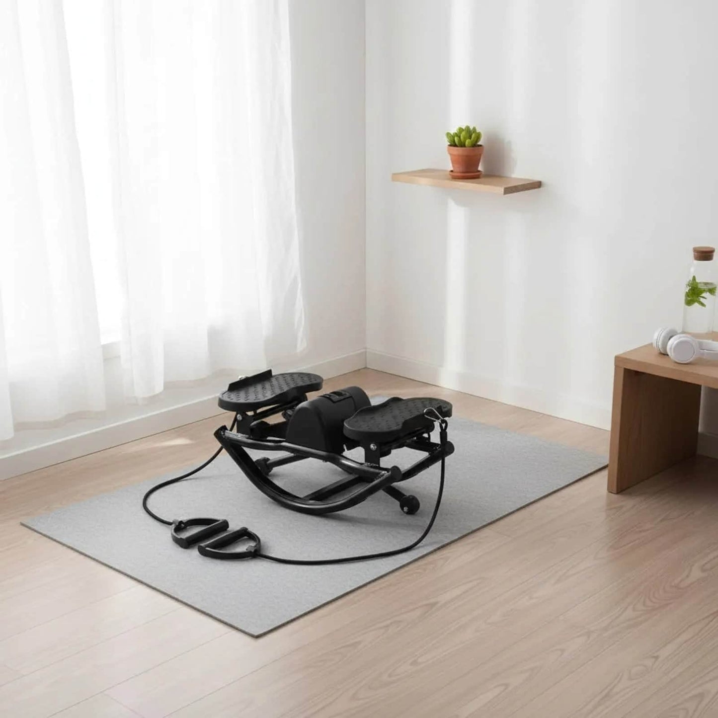 Stepper sports en utilisation – femme s'entraînant à domicile