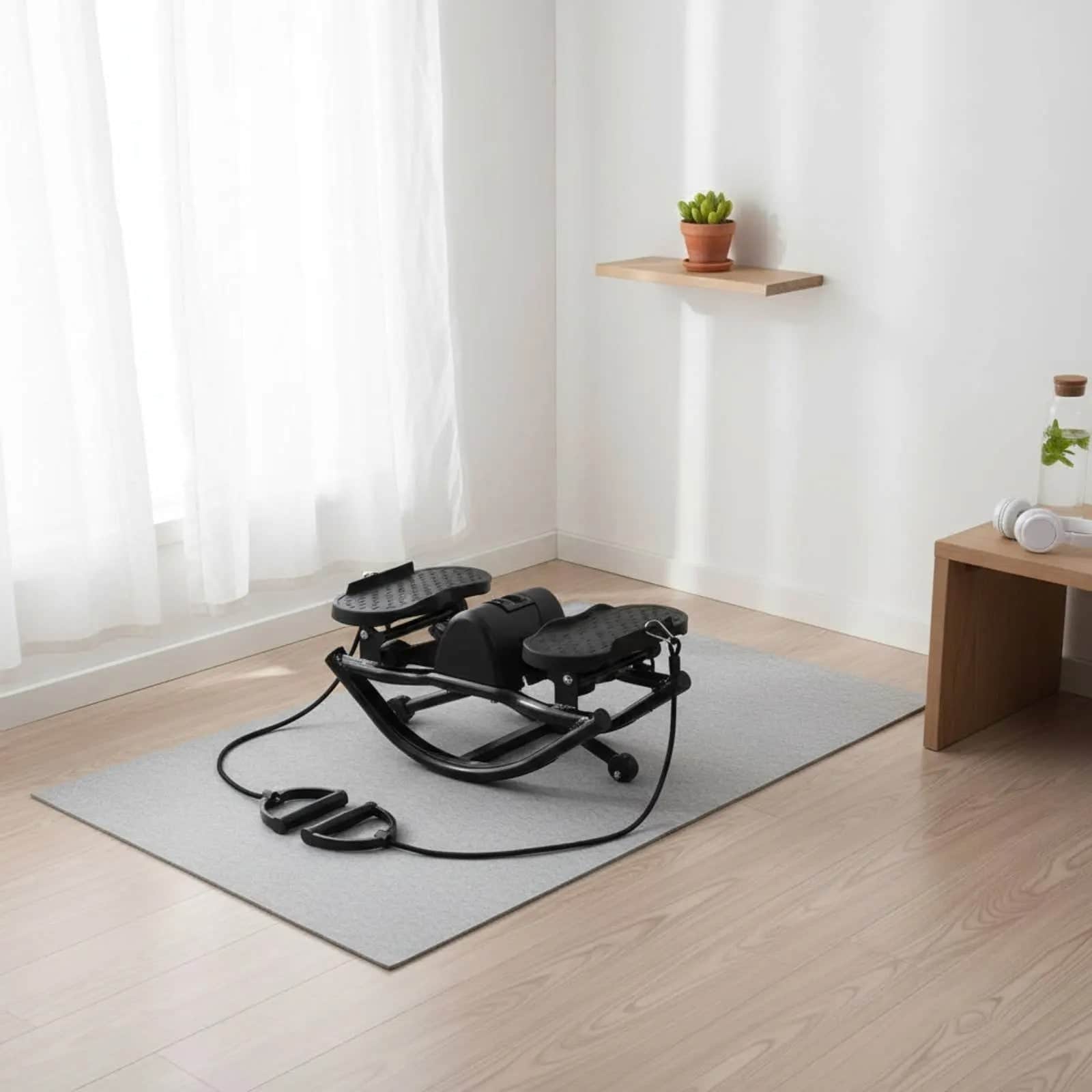 Stepper sports en utilisation – femme s'entraînant à domicile